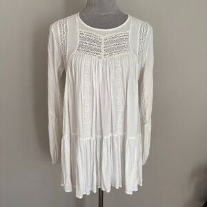 En Creme Women's Bohemian Lace Peplum Tunic White Open Back Prairie Coquette S